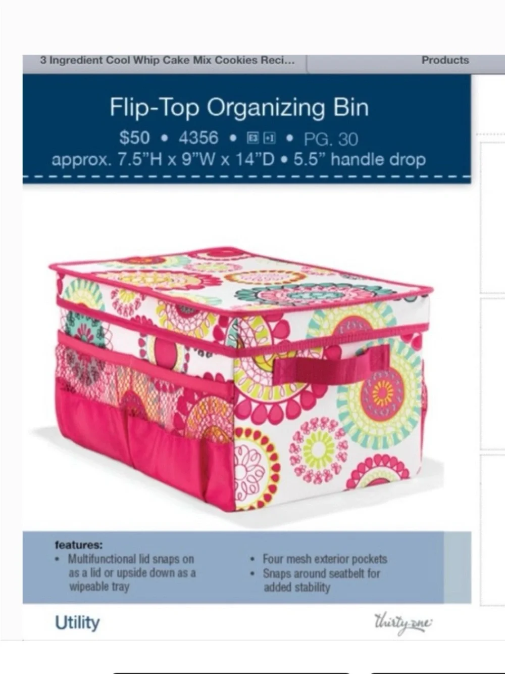 thirty-one Flip-Top Organizing Bin-NWT